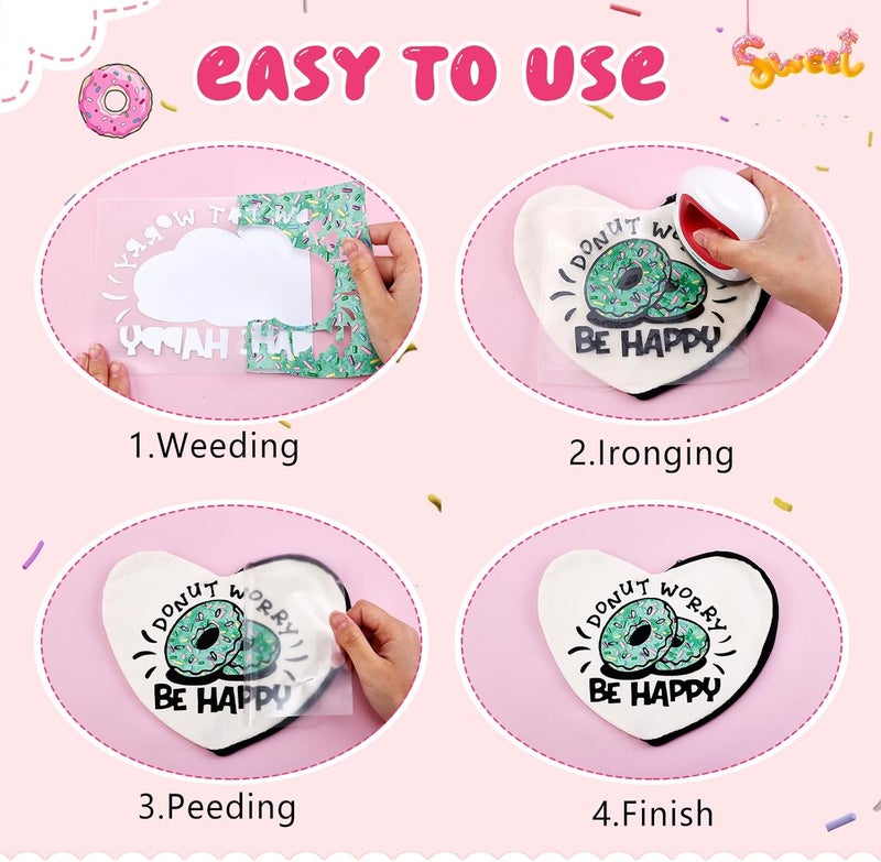 Tintnut Donut Sprinkle Heat Transfer Vinyl - 12 Sheets 10x12 Inch Sweet Bakes Iron on Vinyl Patterned Printed Frosting Birthday Party Decor HTV DIY Hats Clothes for Silhouette Cameo or Cricut - Image 4